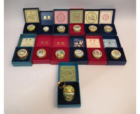 Collection of thirteen various Halcyon Days enamel boxes 