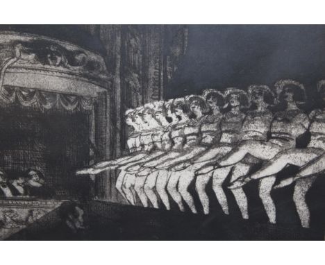 Dame Laura Knight, DBE RA RWS signed etching, ' A Chorus ', 17 x 25cm gilt framed 