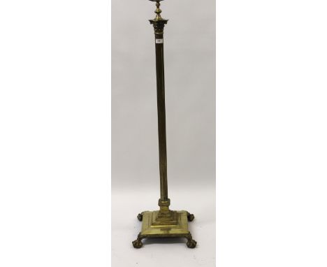Good quality brass Corinthian column standard lamp on stepped base with claw and ball feet, 165cm highNeeds re-wiring polishi