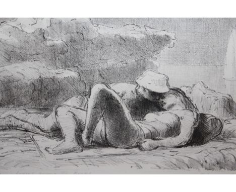 Edward Ardizzone, signed lithograph ' Lovers Among The Rocks ', no. 8 of an edition of 20, 23 x 36cm 