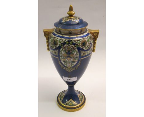 Royal Worcester two handled pedestal vase and cover (at fault), 28cm high 