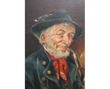 Inge Gruber, signed oil on canvas laid on panel, portrait of a Bavarian gentleman, 29 x 23cm 