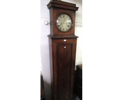 19th Century Danish mahogany longcase clock, the circular enamel dial with Roman numerals and with a two train movement strik