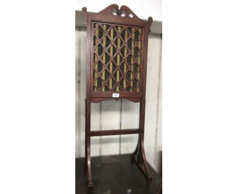 Small mahogany and fabric panel firescreen, mahogany towel rail and a three tier folding cake stand 
