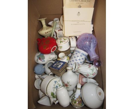 Collection of Royal Worcester small porcelain historic jugs, together with other small porcelain jugs, vases etc. 