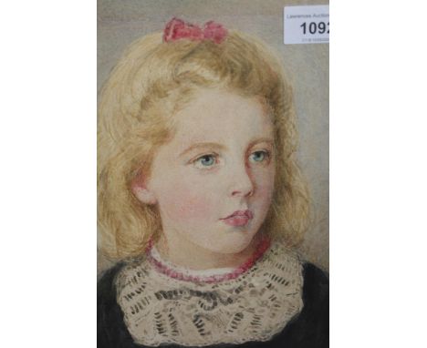 E. Taylor, signed watercolour, portrait of a child wearing a red coral necklace, 25 x 19cm 