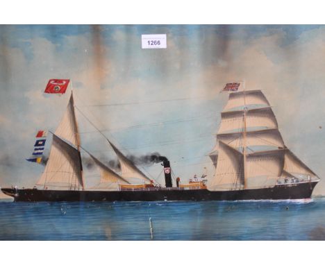 19th Century Neapolitan school, gouache, portrait of steam and sail ship, inscribed to the mount ' V. Luzzo of Venice 1883 ',