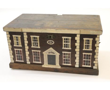 Late 19th / early 20th Century pine tool chest with later painted decoration in the form of a Georgian house, 32cm high x 64c