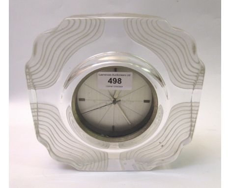 1970's Daum Topography glass table clock, 19cm square 