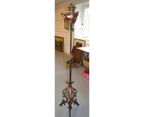Arts and Crafts brass, copper and wrought iron adjustable standard lamp by Veritas 