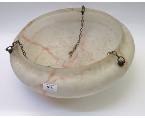 Art Deco opaque marbled glass hanging light bowl, 40cm diameter 