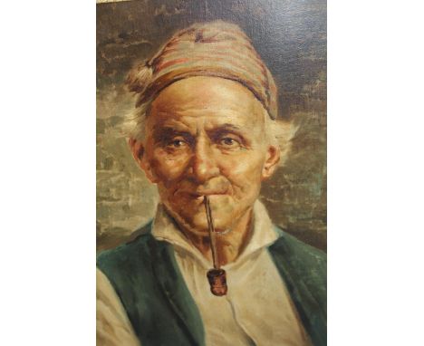 R. Fugerio, Continental oil on canvas, head and shoulder portrait of a man smoking a pipe, signed, 38 x 28cm 