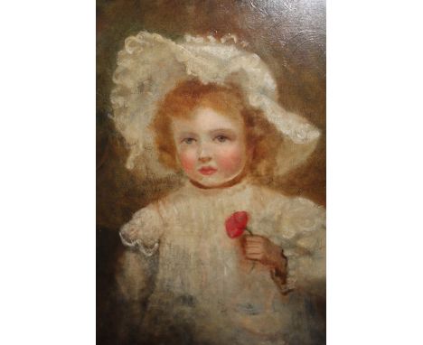 19th Century oil on canvas, portrait of a child holding a flower, 76 x 63cm 