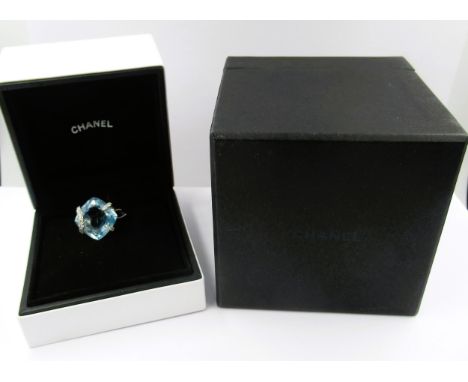 Chanel Palladienne ring set an aquamarine and thirty two diamonds, mounted in 18ct white gold, the aquamarine 16.5ct, the dia