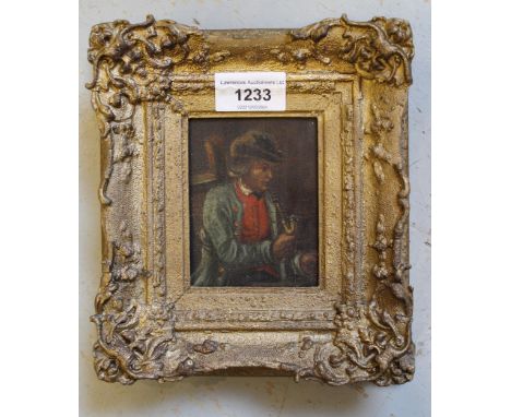 Antique miniature oil painting, portrait of a Continental gentleman, gilt framed 
