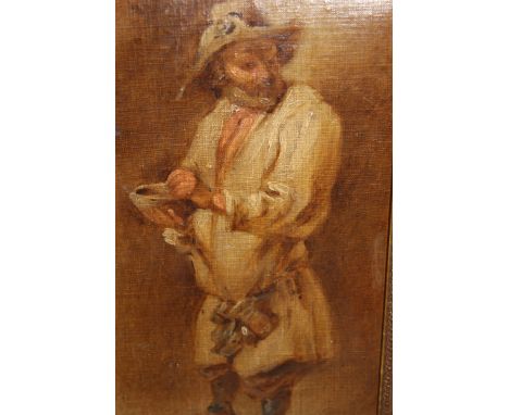 19th Century Dutch School, oil on canvas laid on board, portrait of a peasant gentleman wearing a white smock, 33 x 19cm 