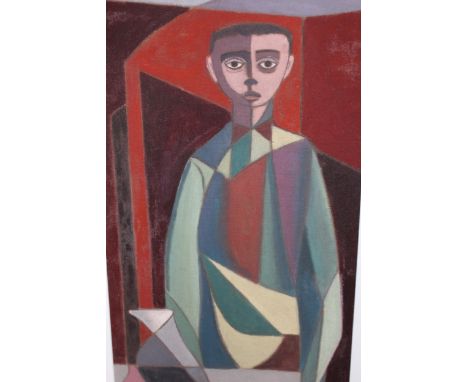 Modern oil on board, abstract, portrait of a man, unsigned, framed, 55 x 29cm 