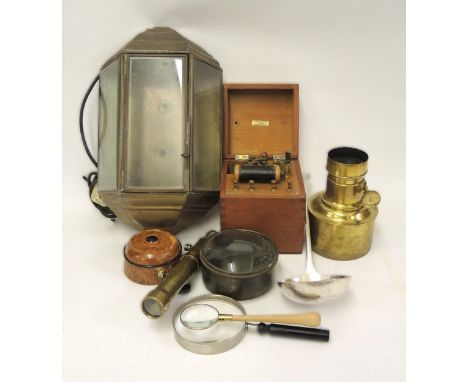 Precision Tool & Instrumentation Company siting scope, two lantern lenses, brass wall light and other miscellaneous items 