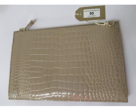 Aspinal of London, patent leather croc print Soho clutch bag with detachable gold plated chain shoulder strap and leather wri