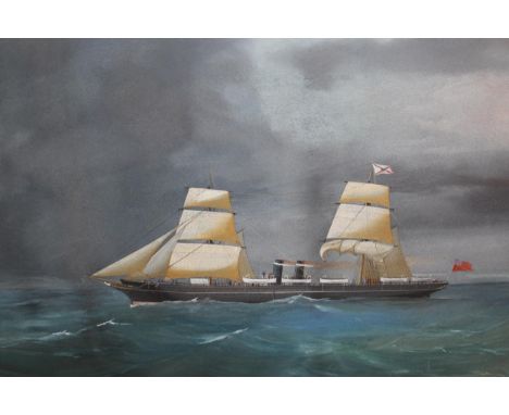 Neapolitan school, gouache, portrait of RMC. SS Moselle, 44 x 65cm, unsigned, in a modern maple frame 