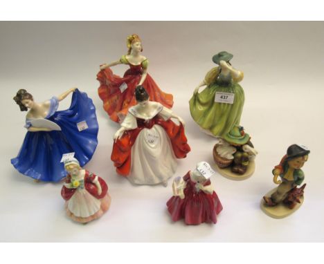 Four various modern Royal Doulton figures, together with two smaller figures, ' Lavinia ' and ' Valerie ', and two Goebel fig