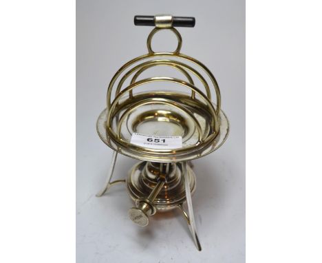 Asprey & Co silver plated circular toast rack warmer with crumb tray and burner, 18cm high 