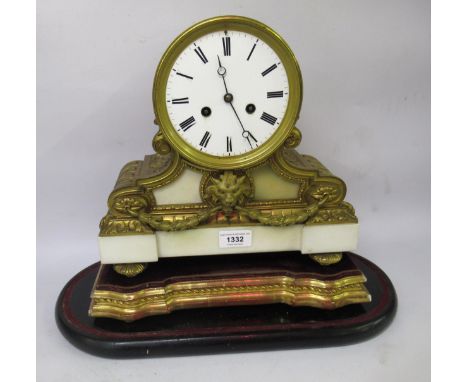 Good quality French ormulo and white marble mantel clock, having circular white enamel dial with Roman numerals and two train