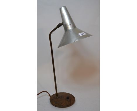 Mid 20th Century aluminium and copper adjustable desk lamp on circular oak base, 56cm highwe would be glad to supply in house