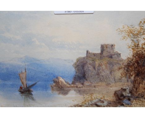 Edward M. Richardson, watercolour ' A Peaceful Italian Lake ', signed and dated 1873, 10.5 x 15.5cm, gilt framed 