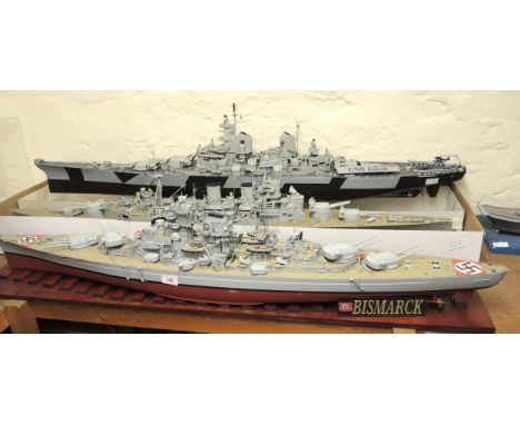 Group of three display models, Bismarck, HMS Hood 1/200th scale and USS Iowa 1/200th scale 