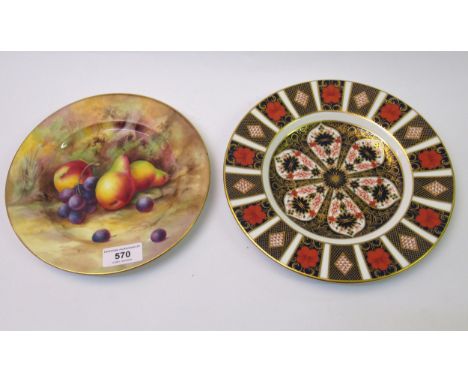 Royal Worcester cabinet plate painted with fruits by Price, together with a Royal Crown Derby Imari pattern platecrazing to t