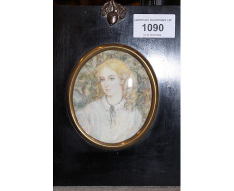 Early 20th Century, Pre-Raphaelite style, miniature portrait of a young lady, on ivorine 