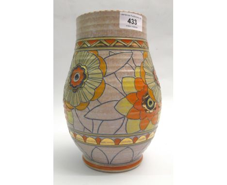 Crown Ducal Charlotte Rhead baluster form vase with stylised floral design on a beige ground, 22cm high 