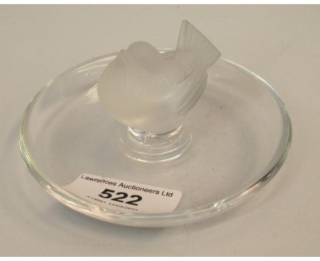 Small Lalique clear and frosted glass trinket dish with bird surmount 