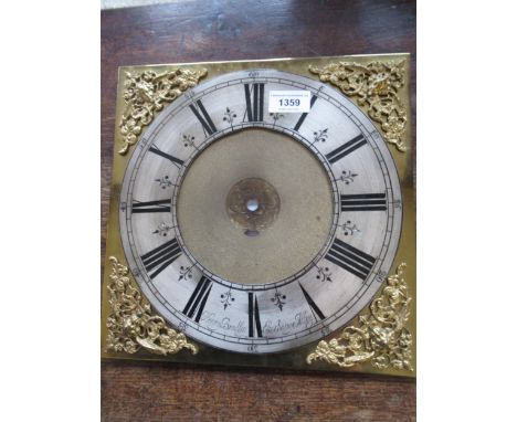 Longcase clock dial, 10.25in square with brass and silvered chapter ring inscribed ' Henry Bradley, Exchange Alley ', togethe