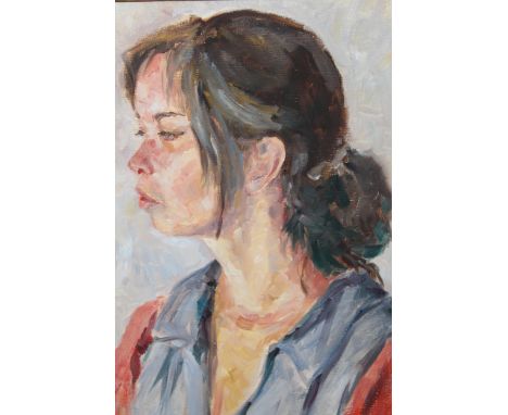 Ann Hogben, oil on board, head and shoulder portrait of a lady, swept gilt frame, signed, 44 x 34cm 