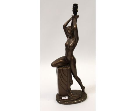 Bronze patinated plaster lamp base in the form of a nude female 