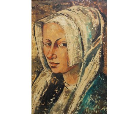 Willy Duyn, oil on hardboard, head and shoulder portrait of a lady, signed, 38cm x 28cm, together with an oil on canvas board