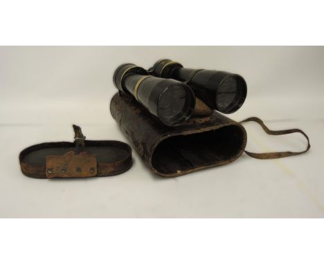 Pair of German World War II binoculars by E. Leitz, inscribed 12 x L25, 25cm high, with original leather case 