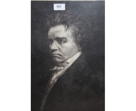 Carel Le Dake, signed etching, portrait of Ludwig Van Beethoven, 47 x 37cm, gilt framed 