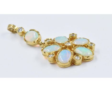 9ct Gold diamond and opal set pendant 