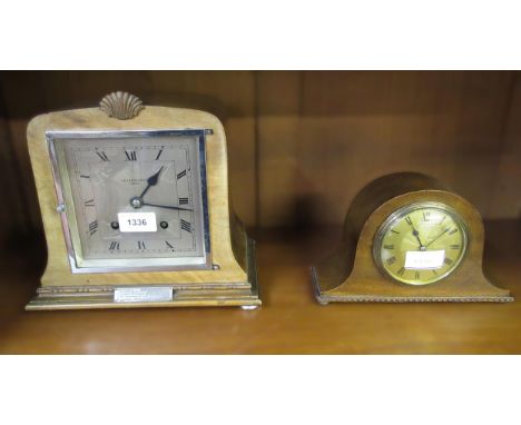1930's Walnut mantel clock, the silvered dial inscribed Owen & Robinson, Leeds, with Roman numerals and a two train movement 