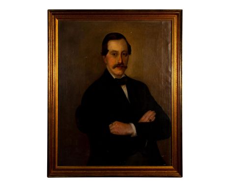 Mid-19th century oil on canvas portrait of a handsome upper-middle class man painted in a Realist style.Â&nbsp;This painting 