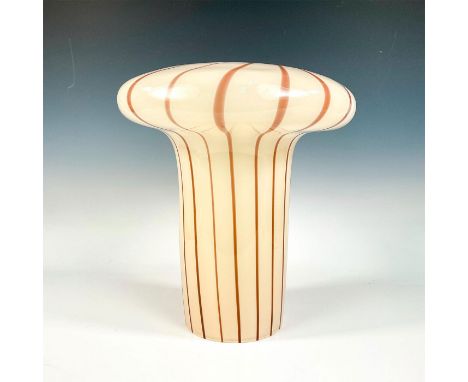 Mid century modern white hand blown lamp depicting a toadstool with umber striped swirls. Dimensions: 14"W x 15"HManufacturer