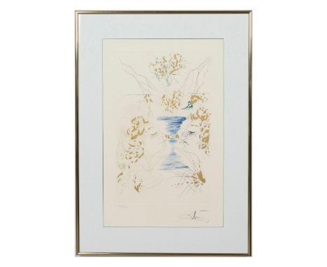 Color Etching entitled ""Le Baiser"" (""Let Him Kiss Me"") after Dali's original series ""The Song of Salomon."" Numbered on 