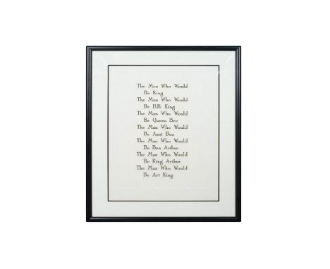 Contemporary language based art print displaying poem by artist Kay Rosen titled ""The Man."" Etching on heavy BFK paper. Ros