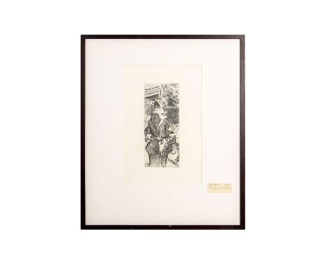 Fete ChampetreÂ&nbsp;a French gendarme listening to an outside concert in Paris in the 1900s. It is an unsigned etching by Ja