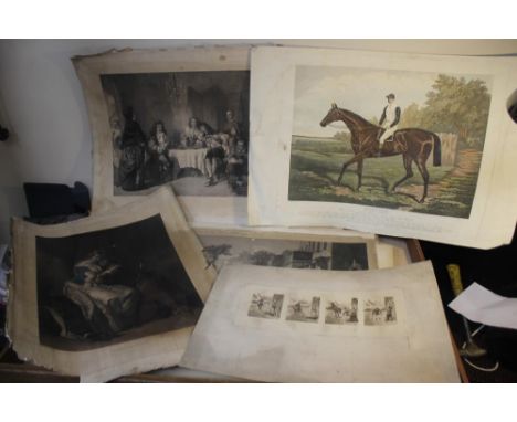 A TRAY OF UNFRAMED ENGRAVINGS ETC., various artists and subjects to include R. Smirke, David Wilkie, J. Russell, S. R. Wombil