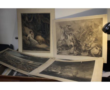 A TRAY OF UNFRAMED ENGRAVINGS ETC., various artists and subjects to include A. Van Dyck, Pinelli, N. Pussin, I. Baptista, Rev