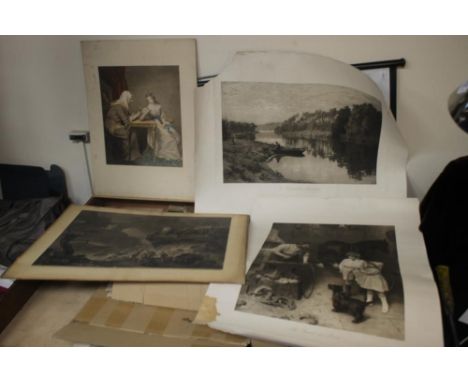 A TRAY OF UNFRAMED ENGRAVINGS ETC., various artists and subjects to include Richard Westall, G. Morland, J. E. Mortimer, Josh